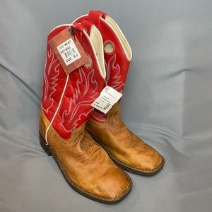 Old West Red/Tan Leather Upper Cowgirl Boot/Roper